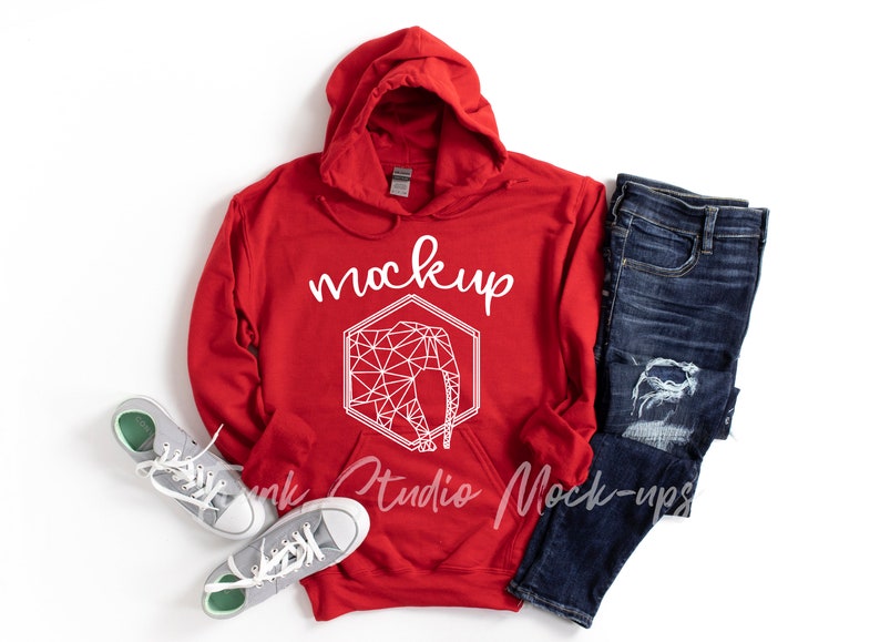 Download 18500 Red Gildan Mock Up Unisex Hooded Sweatshirt Mockup ...