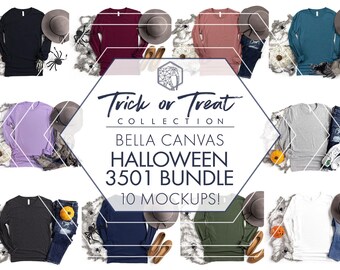 Bella Canvas 3501 Halloween Mockup Bundle | 10 Women’s Long Sleeve T-Shirt JPGs