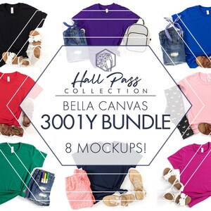 Bella Canvas 3001Y Mockup Bundle | 8 Mädchen Side Tie T-Shirt Flat Lay JPGs Bild 1