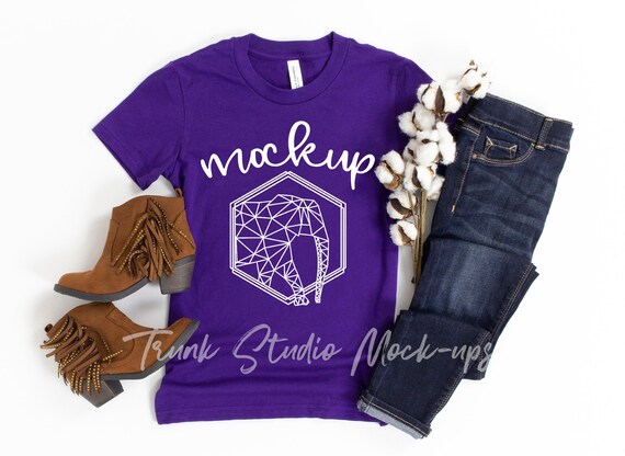 Bella Canvas 3001y Team Purple Shirt Mockup Purple Shirt Mock Etsy