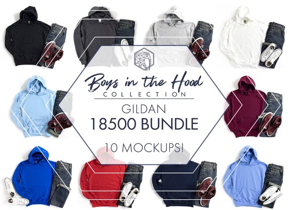 Gildan 18500 Mockup Bundle | 10 Men’s Hoodie Flat Lay JPGs | Download