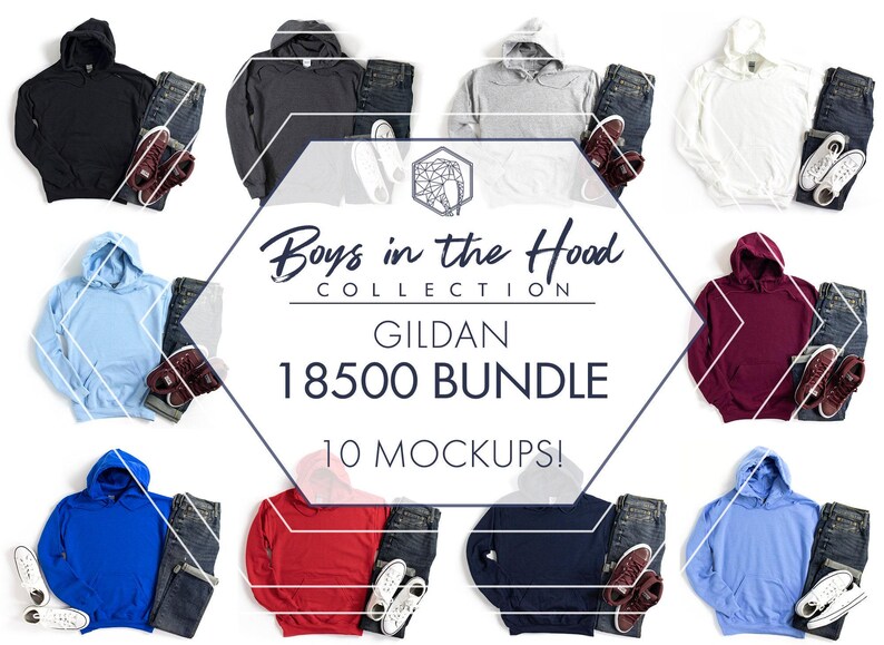 Gildan 18500 Mockup Bundle | 10 Men’s Hoodie Flat Lay JPGs | Download image 1