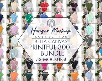 Bella Canvas 3001 Bundle | 53 Hanger T-Shirt Photos | Printful Colors