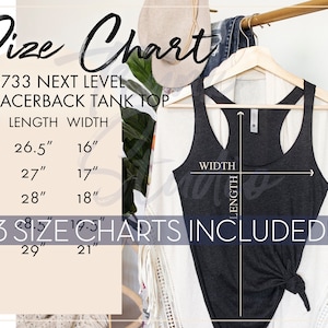 6733 SIZE CHART, Next Level 6733 Size Chart, Womens Tank Top Size Chart, 6733 Size Chart for Women, Racerback Tank Size Chart