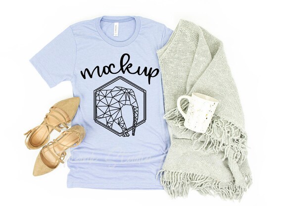 Bella Canvas 3001 Heather Blue T Shirt Mock Up Womens Shirt Etsy