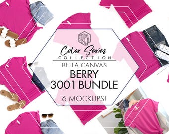 Bella Canvas 3001 Berry Mockup Bundle | 6 Womens Mens Flat Lays | JPG