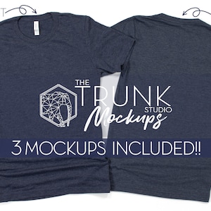 BACK and FRONT Heather Navy 3001 Mockup, Mockup Bundle, Back of T-Shirt Mockup, Heather Navy Shirt Mockup, Bella Canvas Mockup