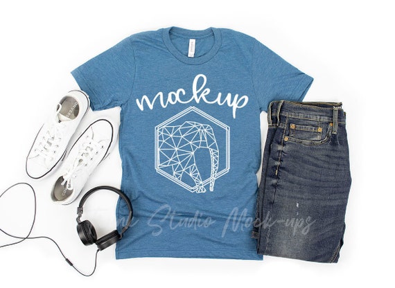 Bella Canvas 3001 Heather Deep Teal Shirt Mock Up Mens Shirt Etsy