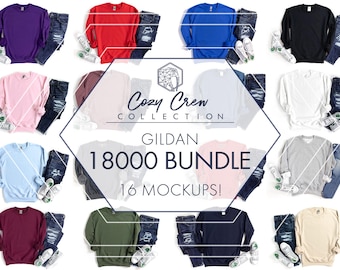 Gildan 18000 Sweatshirt Mockup Bundle | 16 Women’s Crewneck Flat Lays