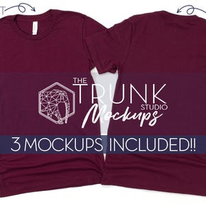 3001 Mockup voor- en achterkant, 3001 MAROON Mockup, Mockup achterkant shirt, Mockup kastanjebruin T-shirt, Mockup 3001 Maroon, Mockup T-shirt 3001