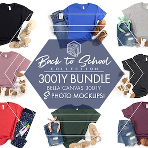 3001y MOCKUP BUNDLE, Bella Canvas 3001y Mockup, Bella Canvas Mockup for Girls, School Shirt Mockups for Kids, Kids Tshirt Mockup Bundle
