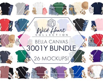 Maqueta juvenil Bella Canvas 3001Y / 26 camisetas para niñas en formato JPG plano
