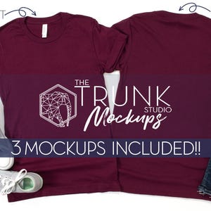 Bella Canvas 3001 Maroon Mockup | Front and Back T-Shirt | Women’s Styled Real Photo Tee | Digital Download for POD Sellers