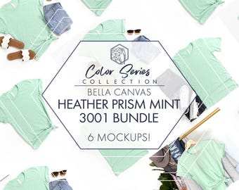 Bella Canvas 3001 Heather Prism Mint Mockup Bundle | 6-Pack Women's & Men's Flat Lays