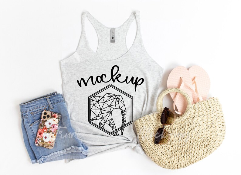 Download Racerback Tank Top Mockup Next Level 6733 Heather White Tank | Etsy