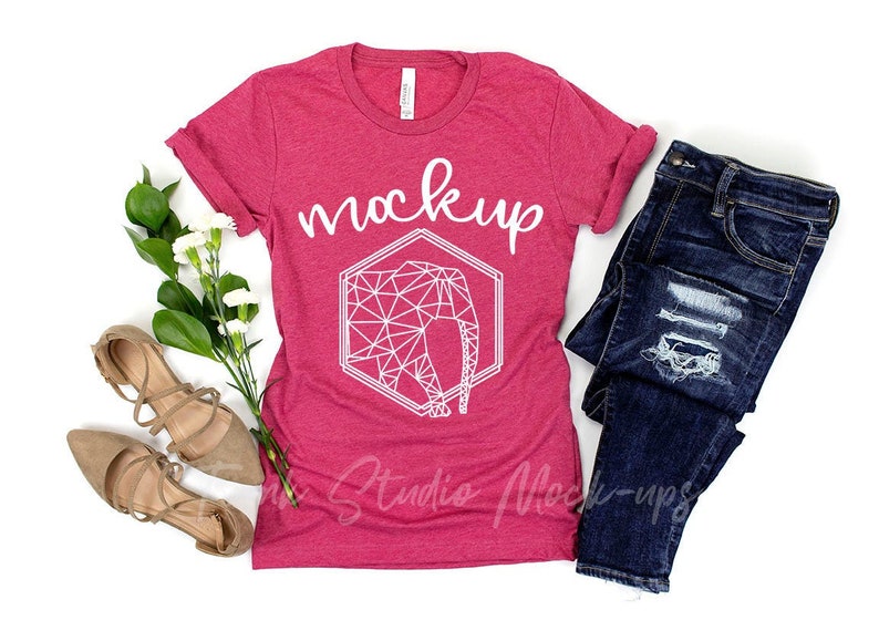 Download Bella Canvas 3001 HEATHER RASPBERRY Shirt Mock Up Womens ...