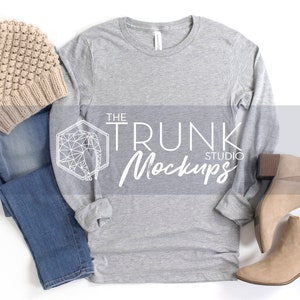 3501 ATHLETIC HEATHER Mockup, Athletic Heather Long Sleeve Mockup, 3501 Mockup, Long Sleeve Mockup for Women, Bella Canvas 3501 Mockup
