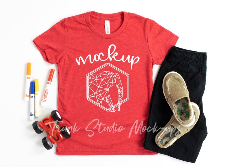 Download 3001Y HEATHER RED T-Shirt Mock Up Bella Canvas Mock Kids T ...