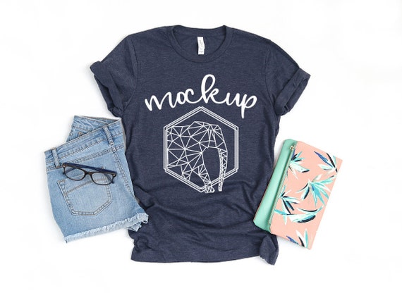 Bella Canvas 3001 Heather Navy Shirt Mock Up Womens Shirt Etsy