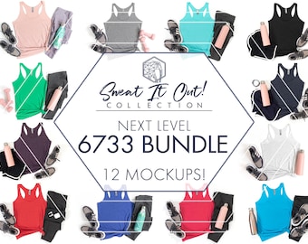 Next Level 6733 Racerback Tank Mockup Bundle | 12 Women's Workout Flat Lays | JPG
