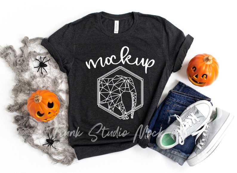 Download Halloween Bella Canvas 3001 Dark Grey Heather Shirt Mockup ...