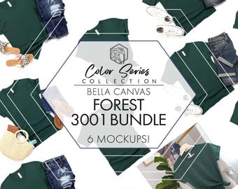 Bella Canvas 3001 Forest Mockup Bundle | 6 Womens Mens Flat Lays | JPG