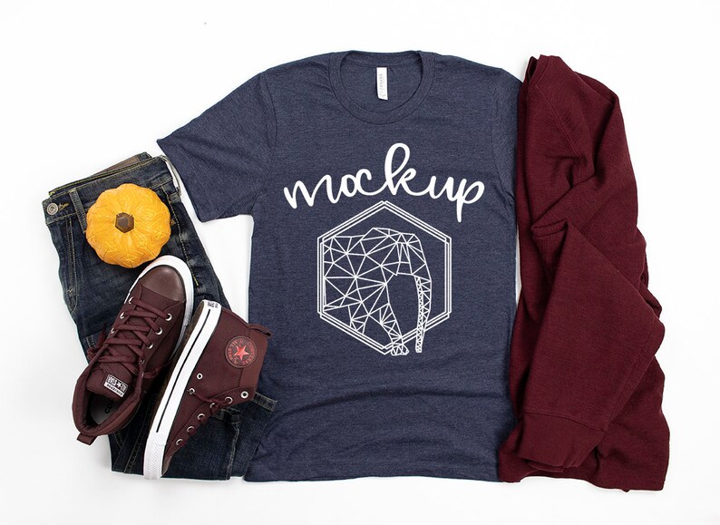 Fall Bella Canvas 3001 Heather Navy Shirt Mock Up Etsy