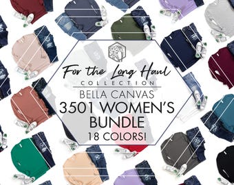 Bella Canvas 3501 Mockup Bundle | 18 Womens Long Sleeve-Only Flat Lays