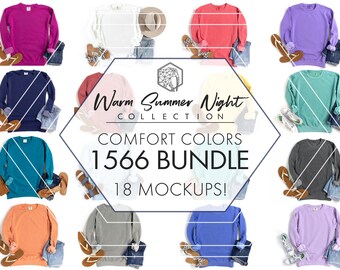 Comfort Colors 1566 Mockup Bundle | 18 Women’s Sweatshirt Flat Lays | JPG