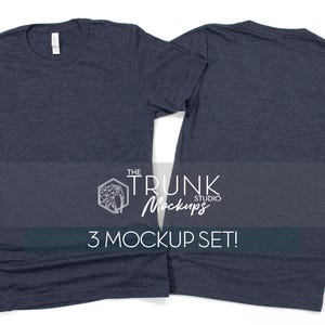 Bella Canvas 3001 Heather Navy Mockup | Front and Back Shirt Only Flat Lay