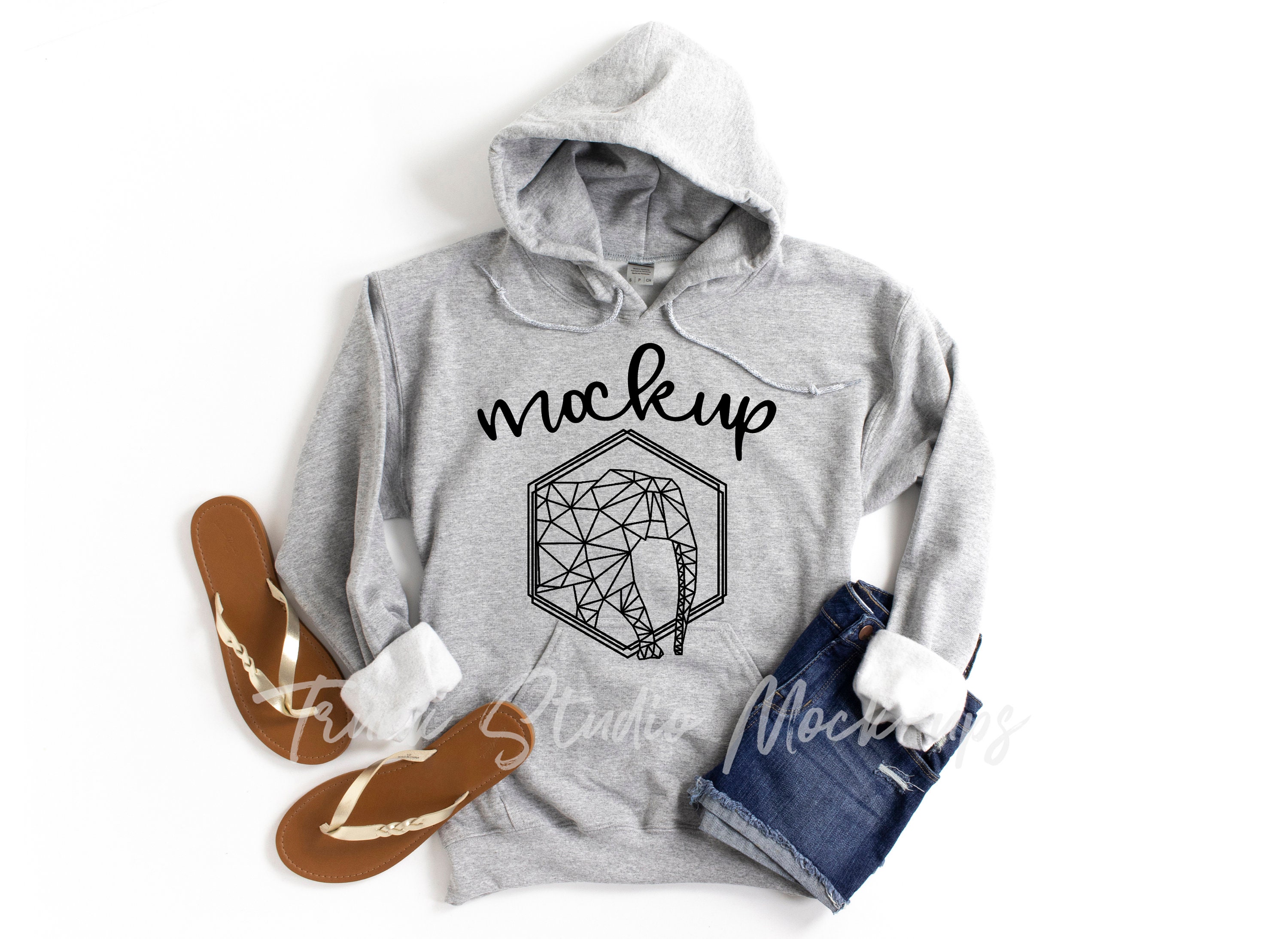 Download 18500 Sport Grey Gildan Mock Up Unisex Hooded Sweatshirt ...