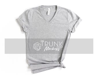 Bella Canvas 3005 Athletic Heather Mockup | Damska bluzka z dekoltem w serek i wiązaniem po boku, płaska
