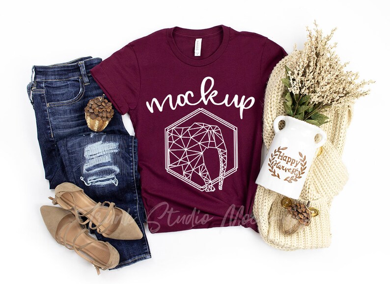 Download FALL Bella Canvas 3001 MAROON Shirt Mock Up Thanksgiving ...