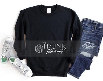 Gildan 18000 Black Mockup | Women’s Sweatshirt Flat Lay