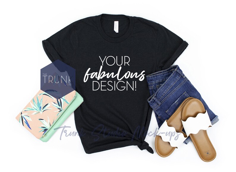 Bella Canvas 3001 Heather Black Shirt Mock Up Womens Shirt Etsy