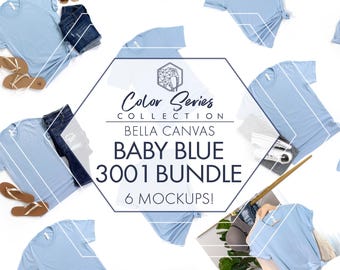 Bella Canvas 3001 Baby Blue Mockup Bundle | 6 Women’s & Men’s Flat Lays