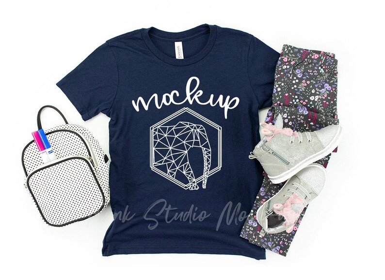 Download Bella Canvas 3001Y Navy Shirt Mockup Back To School Mockup ...