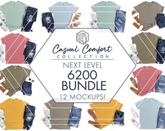 Next Level 6200 Mockup Bundle | 12 Womens T-Shirt Flat Lays | JPG