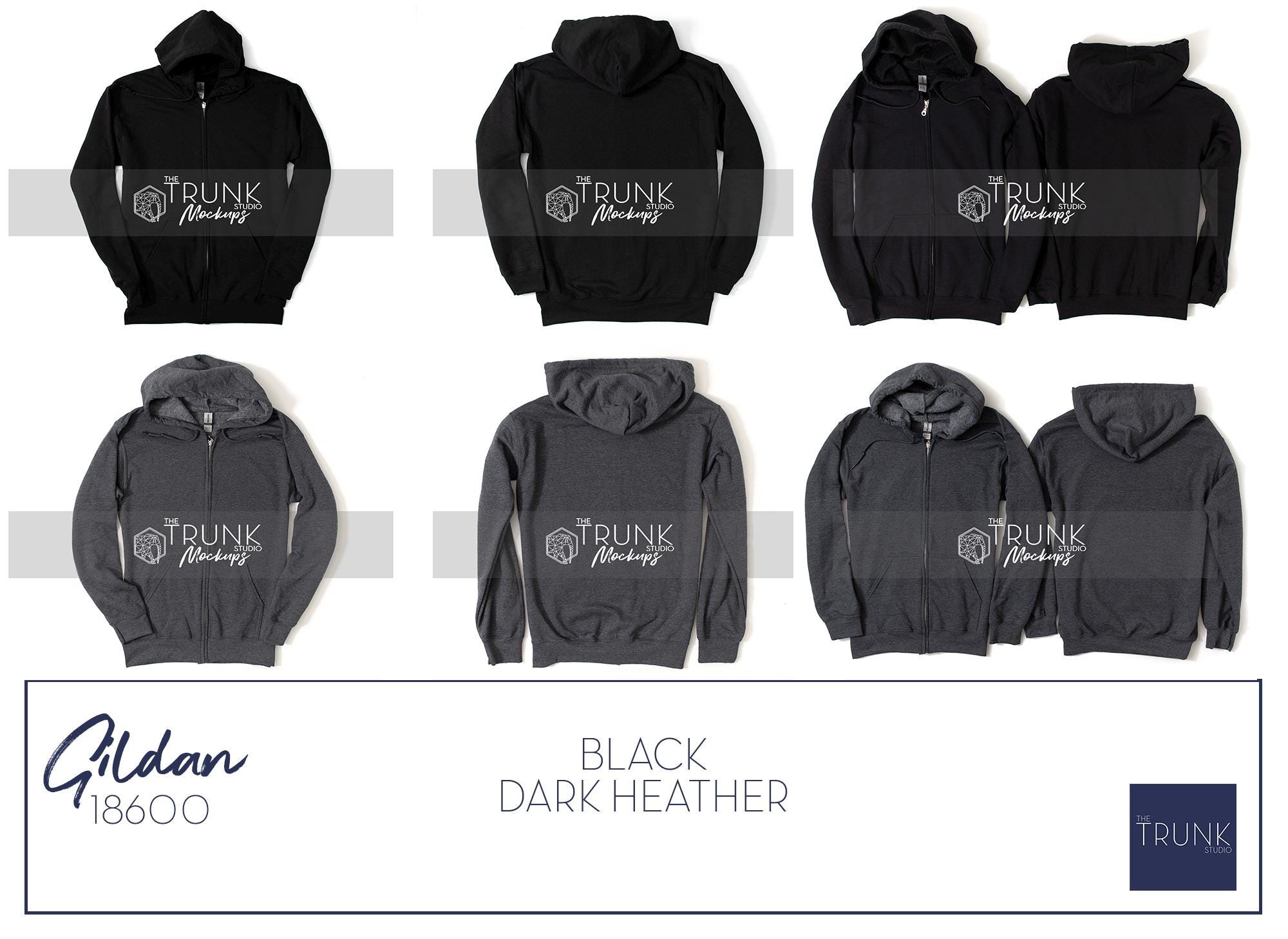 Gildan 18600 Hoodie Mockup Bundle | 9 Colors | Front & Back Flat