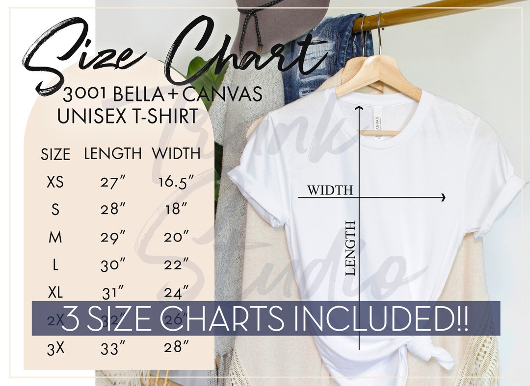 Bella Canvas 3001 SIZE CHART, 3001 Size Chart, Size Chart Bella Canvas ...