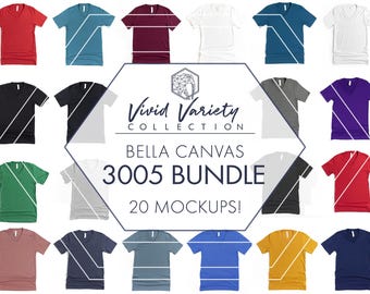 Bella Canvas 3005 V-Neck Mockup Bundle | 20 Shirt Only Flat Lays