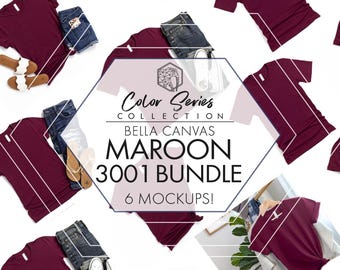 Bella Canvas 3001 Maroon Mockup Bundle | 6 Womens Mens Flat Lays | JPG