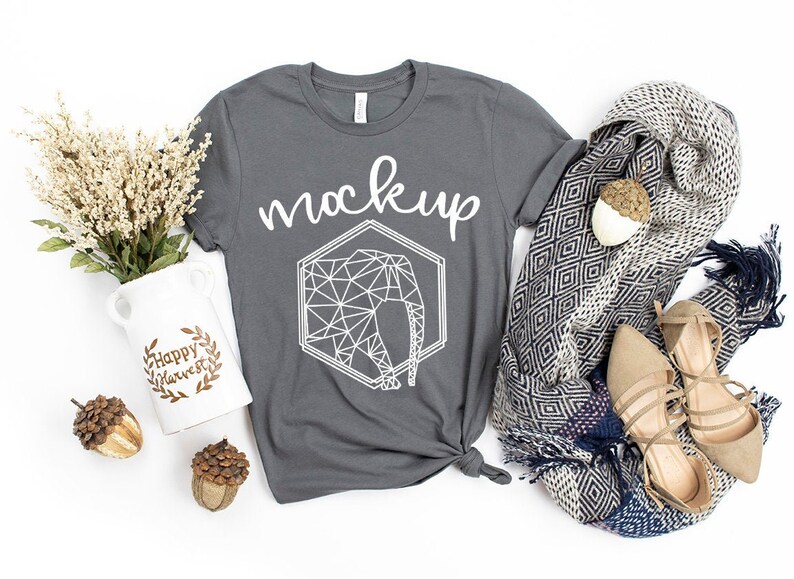 Download FALL Bella Canvas 3001 ASPHALT Shirt Mock Up Thanksgiving ...