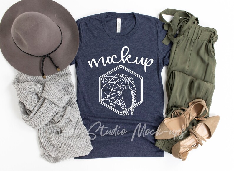 Download Bella Canvas 3001 Heather Navy Mockup Blank T Shirt Mockup ...