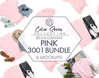 Bella Canvas 3001 Pink Mockup Bundle | 6 Women’s & Men’s Flat Lays