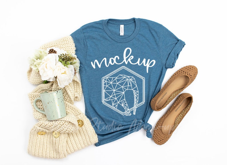 Download FALL Bella Canvas 3001 Heather Deep Teal Shirt Mock Up | Etsy