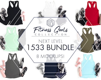Next Level 1533 Mockup Bundle | 8 Womens Racerback Tank Top Flat Lays | JPG