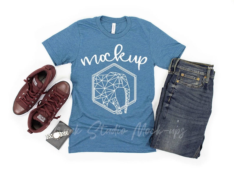 Download Bella Canvas 3001 HEATHER DEEP TEAL Shirt Mock Up Mens ...