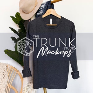 DARK GREY HEATHER 3501 Mockup, Hanger Mockups for Women, Bella Canvas 3501 Mockup, Bella Canvas Long Sleeve Mockup, 3501 Mockups