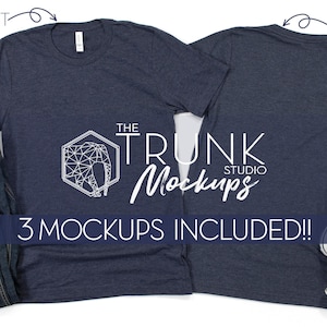 FRONT and BACK Mockup, 3001 Heather Navy Mockup, Back of Shirt Mockup, Bella Canvas 3001 Mockup, 3001 Mockup Heather Navy, 3001 Back Mockup